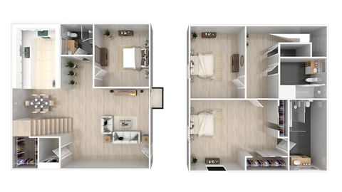 Floor plan for 3 beds, 3 baths, 1200 sqft